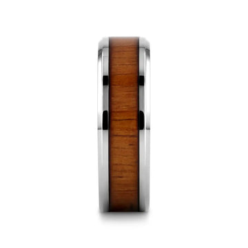KOAN Titanium Polished Finish Koa Wood Inlaid Men’s Wedding Ring with Beveled Edges - 6mm & 8mm - Larson Jewelers