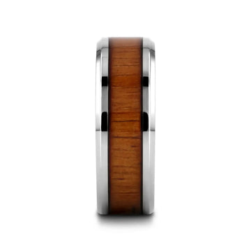 KOAN Titanium Polished Finish Koa Wood Inlaid Men’s Wedding Ring with Beveled Edges - 6mm & 8mm - Larson Jewelers