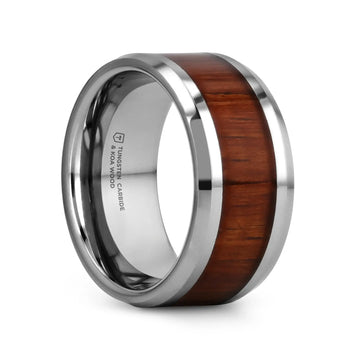 KONA Koa Wood Inlaid Tungsten Carbide Ring with Bevels - 4mm - 12mm - Larson Jewelers