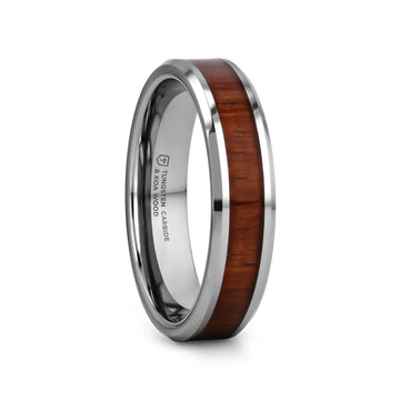 KONA Koa Wood Inlaid Tungsten Carbide Ring with Bevels - 4mm - 12mm - Larson Jewelers