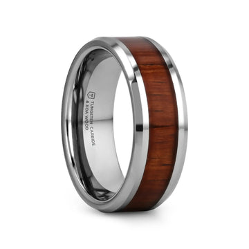 KONA Koa Wood Inlaid Tungsten Carbide Ring with Bevels - 4mm - 12mm - Larson Jewelers
