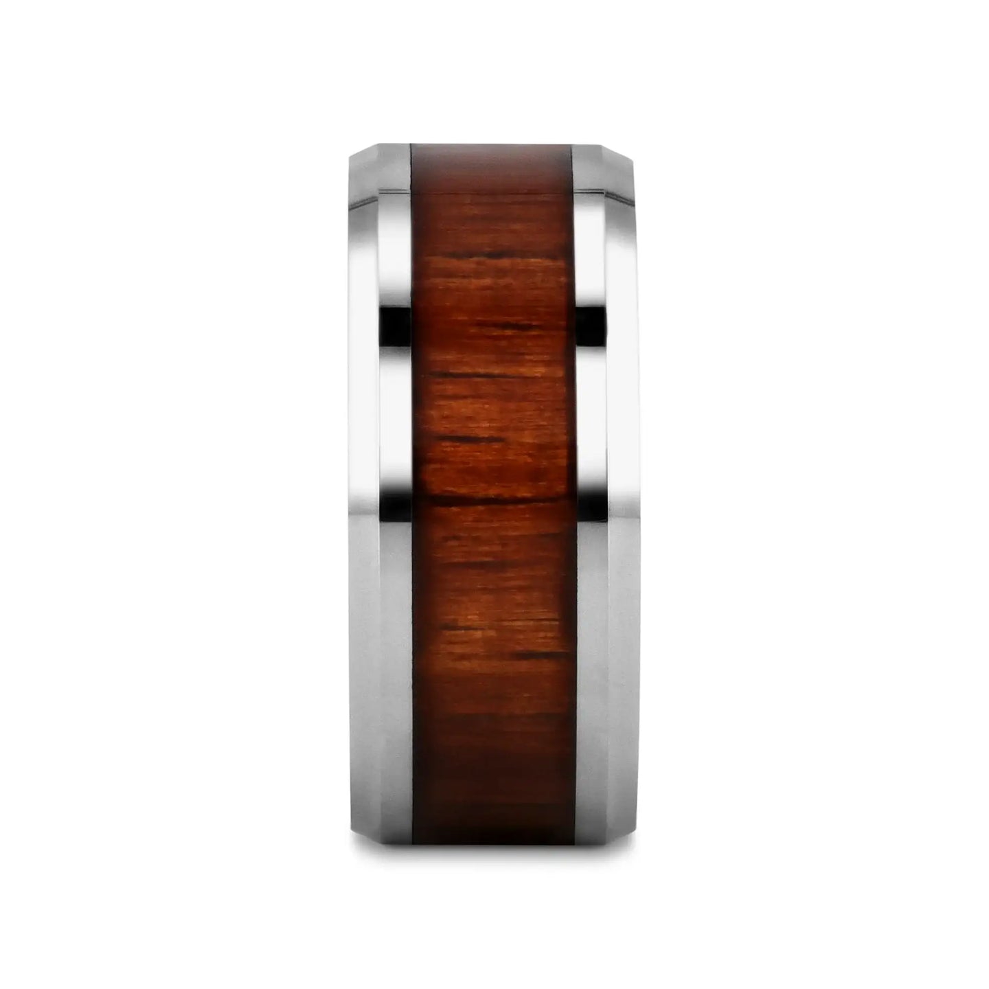 KONA Koa Wood Inlaid Tungsten Carbide Ring with Bevels - 4mm - 12mm - Larson Jewelers