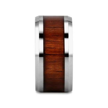 KONA Koa Wood Inlaid Tungsten Carbide Ring with Bevels - 12mm - Larson Jewelers