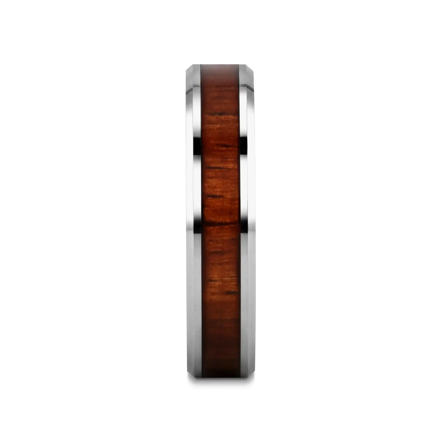 KONA Koa Wood Inlaid Tungsten Carbide Ring with Bevels - 4mm - 12mm - Larson Jewelers