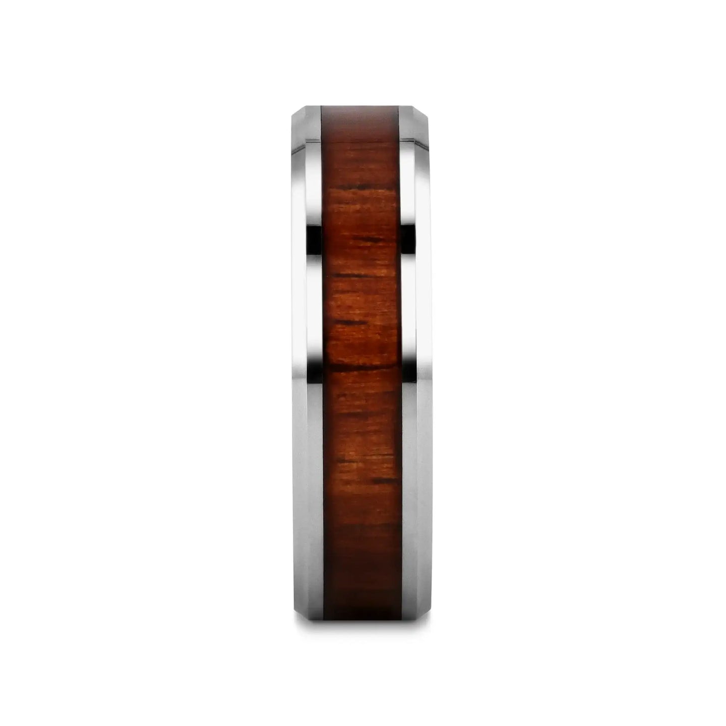KONA Koa Wood Inlaid Tungsten Carbide Ring with Bevels - 4mm - 12mm - Larson Jewelers