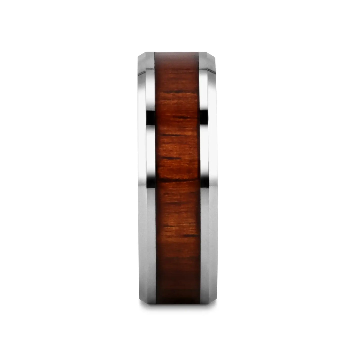 KONA Koa Wood Inlaid Tungsten Carbide Ring with Bevels - 4mm - 12mm - Larson Jewelers