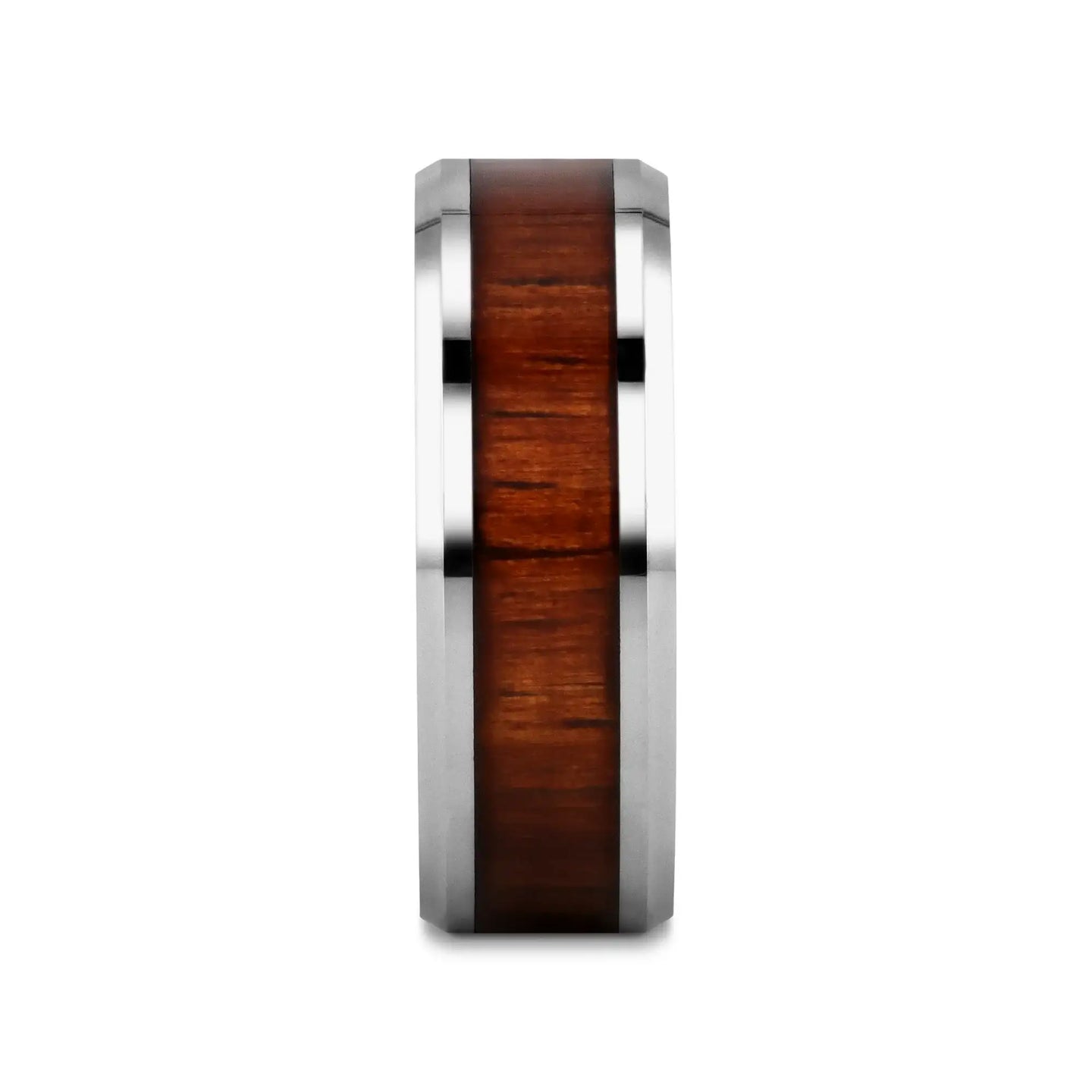 KONA Koa Wood Inlaid Tungsten Carbide Ring with Bevels - 4mm - 12mm - Larson Jewelers
