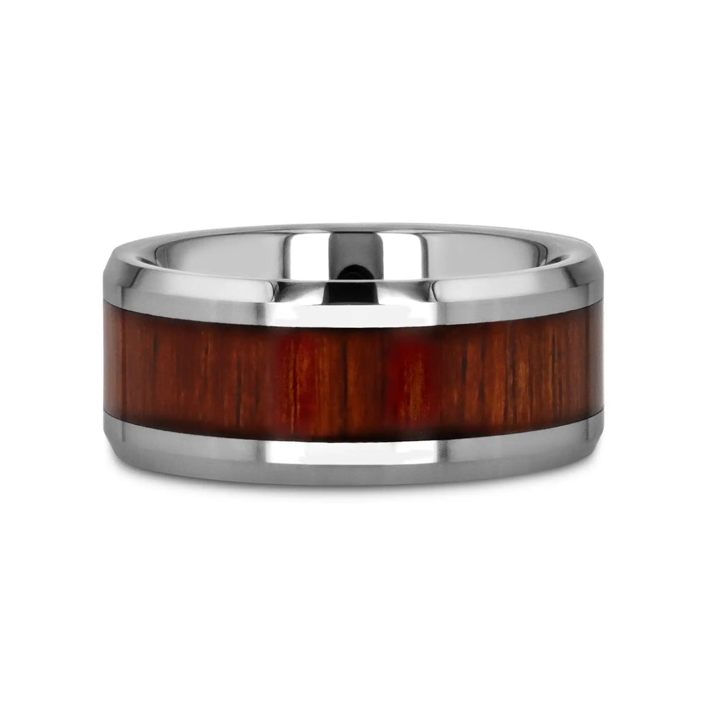 KONA Koa Wood Inlaid Tungsten Carbide Ring with Bevels - 4mm - 12mm - Larson Jewelers