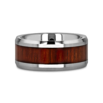 KONA Koa Wood Inlaid Tungsten Carbide Ring with Bevels - 4mm - 12mm - Larson Jewelers