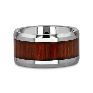 KONA Koa Wood Inlaid Tungsten Carbide Ring with Bevels - 12mm - Larson Jewelers