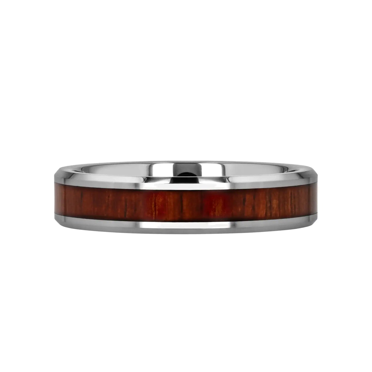 KONA Koa Wood Inlaid Tungsten Carbide Ring with Bevels - 4mm - 12mm - Larson Jewelers
