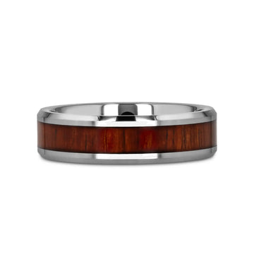 KONA Koa Wood Inlaid Tungsten Carbide Ring with Bevels - 4mm - 12mm - Larson Jewelers