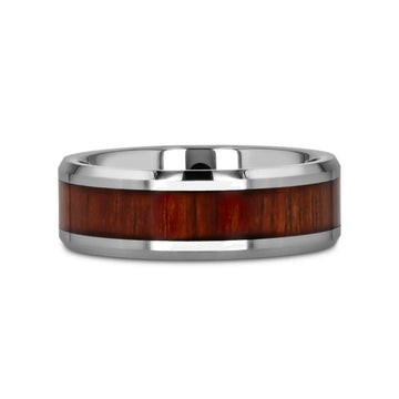 KONA Koa Wood Inlaid Tungsten Carbide Ring with Bevels - 4mm - 12mm - Larson Jewelers