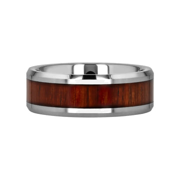 KONA Koa Wood Inlaid Tungsten Carbide Ring with Bevels - 4mm - 12mm - Larson Jewelers