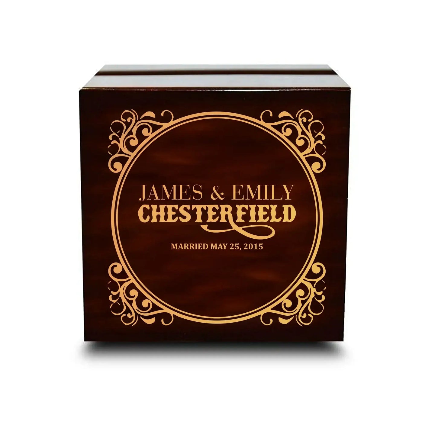 Custom Engraved Chocolate Dark Wooden Wedding Ring Box - Larson Jewelers
