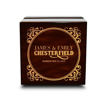 Custom Engraved Light up Engraved Chocolate Dark Wood Personalized Wooden Wedding Ring Box - Larson Jewelers