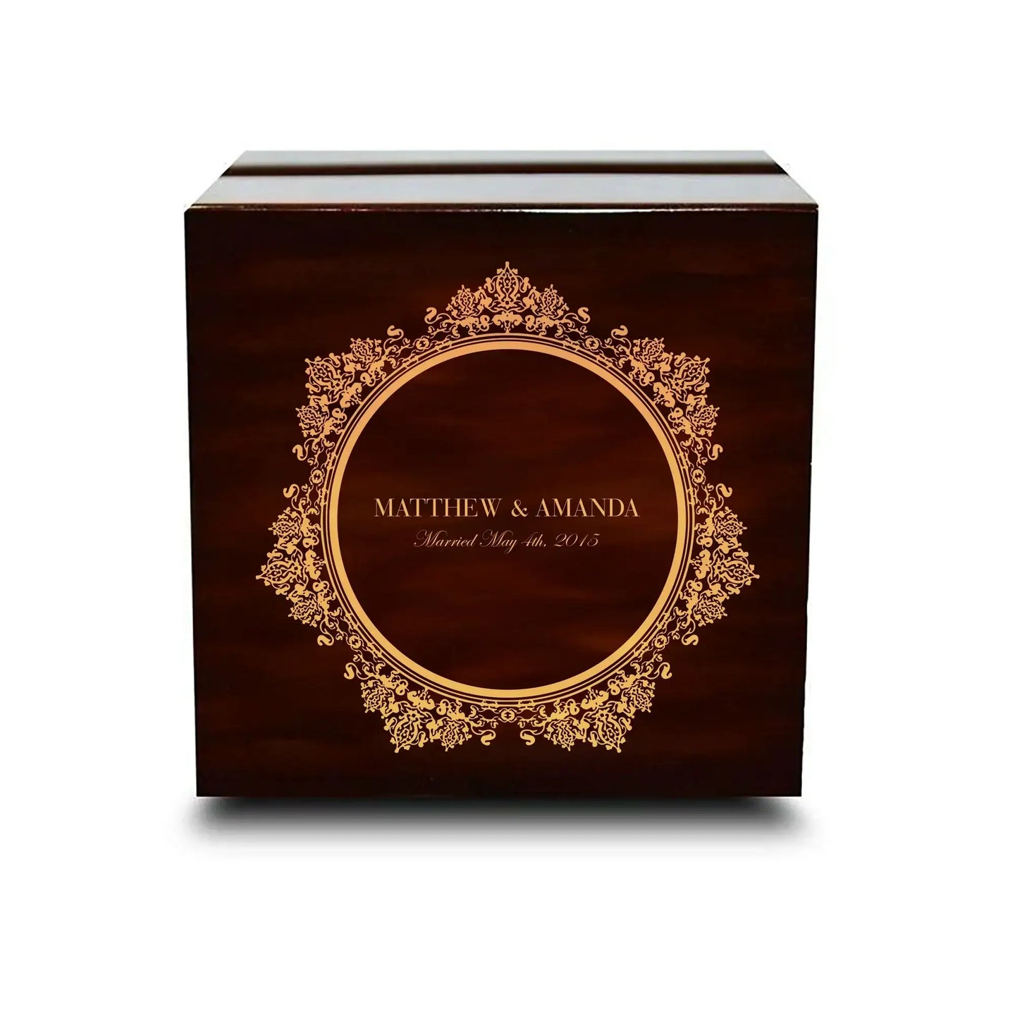 Custom Engraved Light up Engraved Chocolate Dark Wood Personalized Wooden Wedding Ring Box - Larson Jewelers