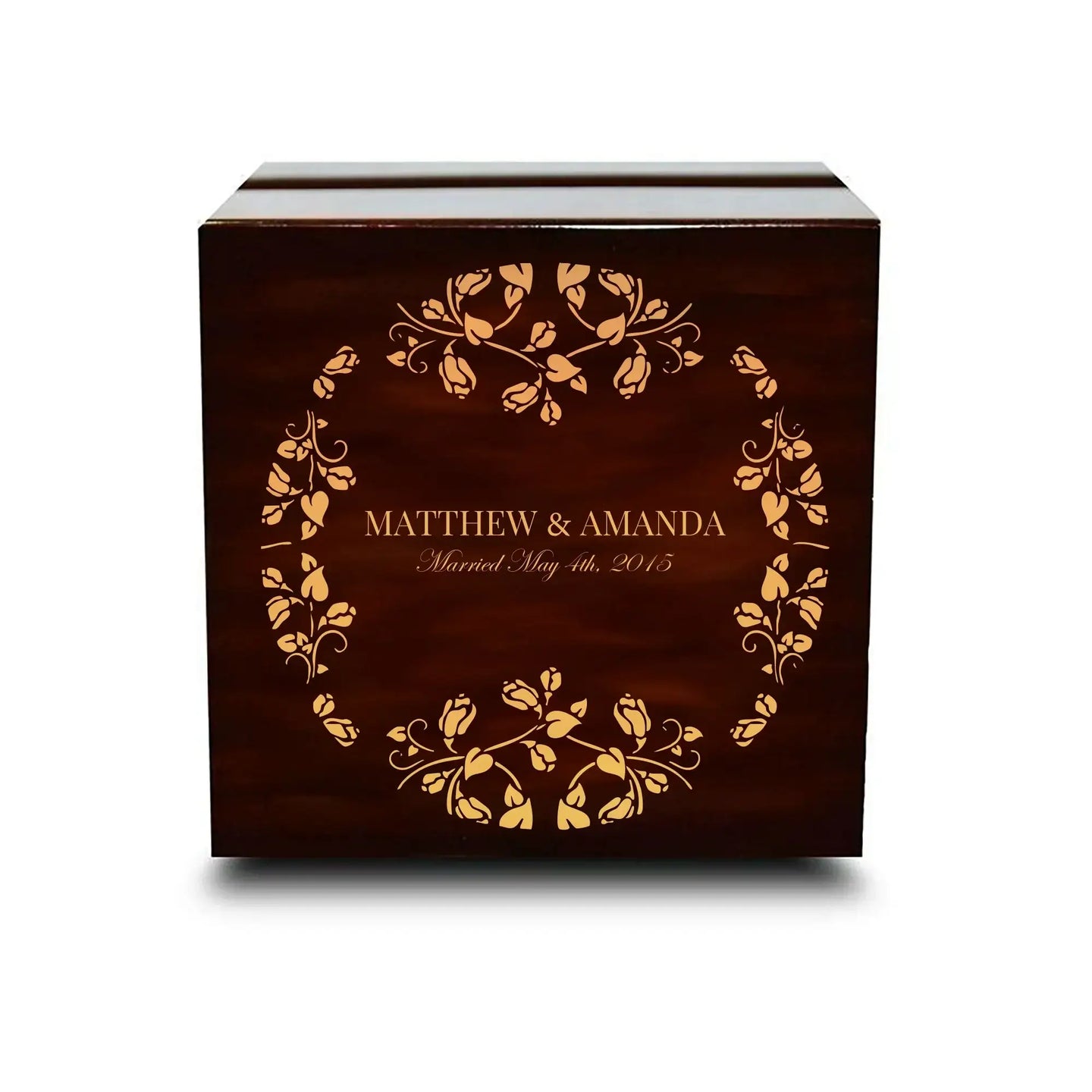 Custom Engraved Chocolate Dark Wooden Wedding Ring Box - Larson Jewelers