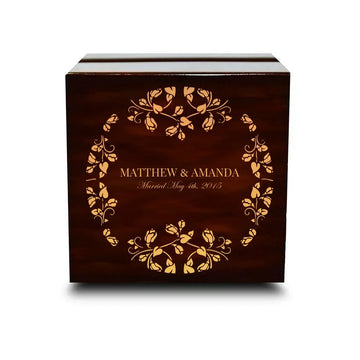 Custom Engraved Chocolate Dark Wooden Wedding Ring Box - Larson Jewelers