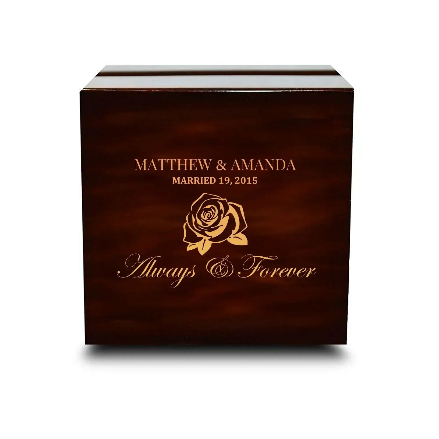 Custom Engraved Chocolate Dark Wooden Wedding Ring Box - Larson Jewelers