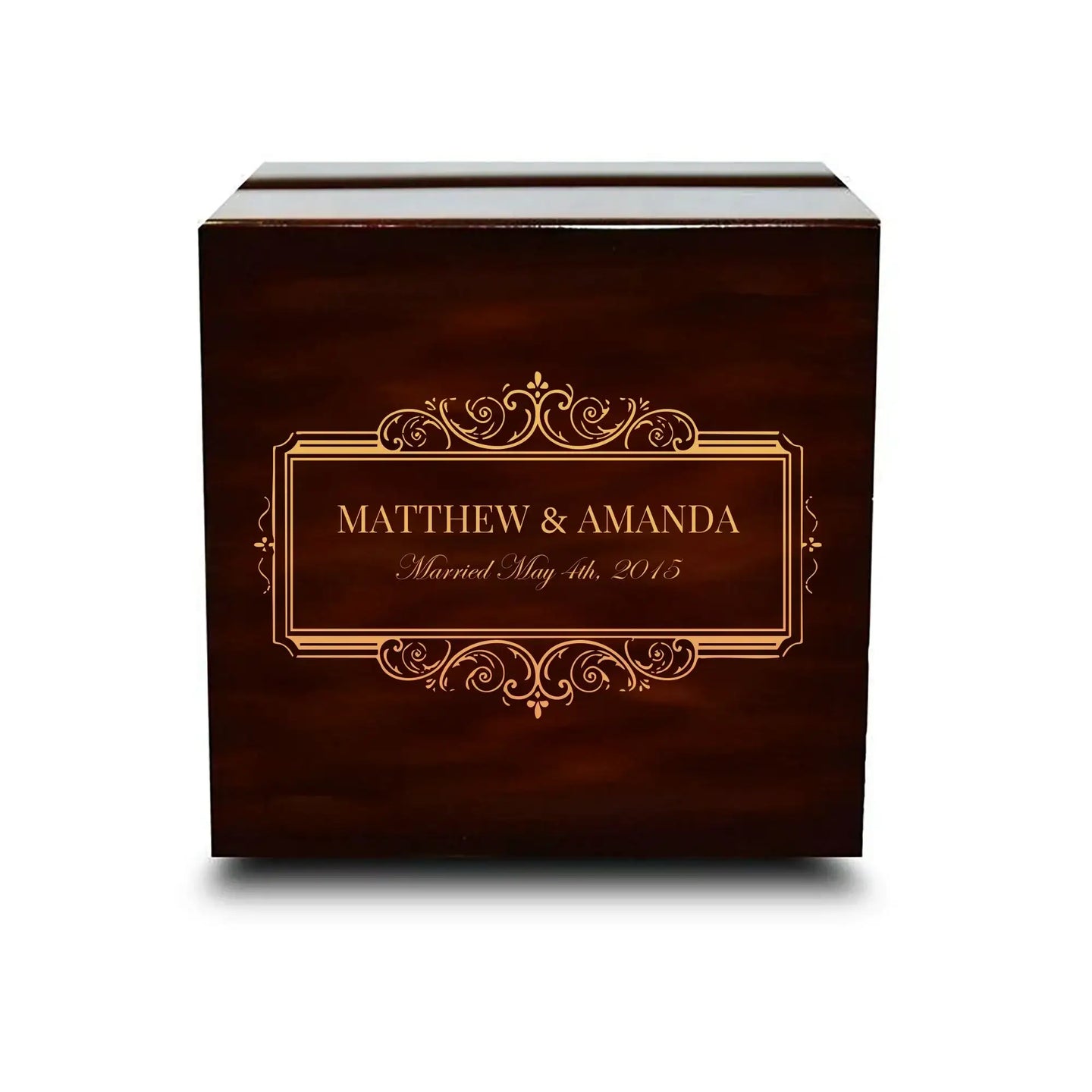 Custom Engraved Light up Engraved Chocolate Dark Wood Personalized Wooden Wedding Ring Box - Larson Jewelers