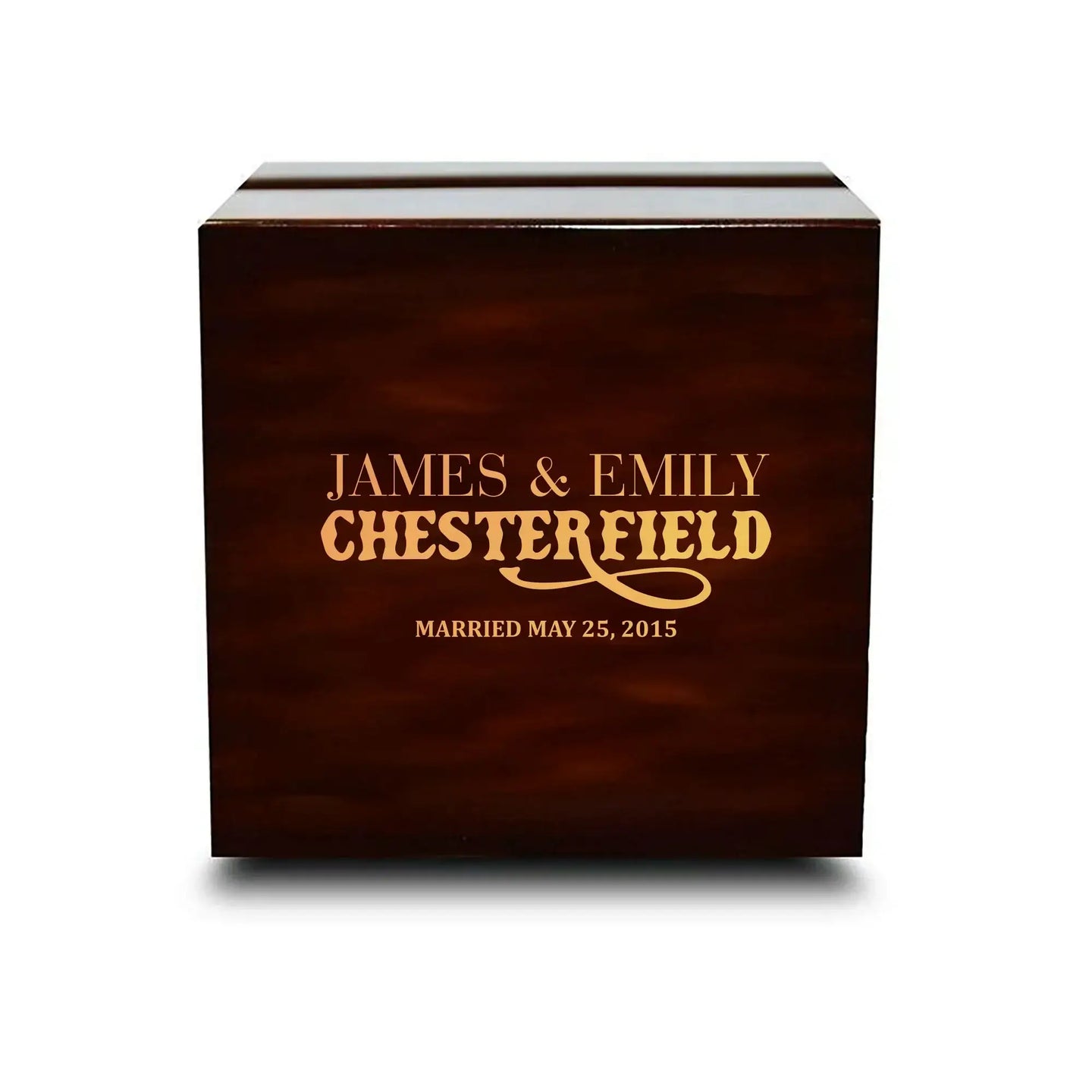 Custom Engraved Chocolate Dark Wooden Wedding Ring Box - Larson Jewelers