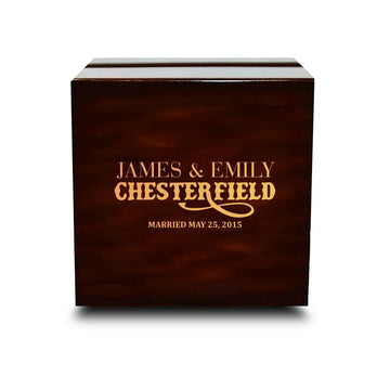 Custom Engraved Chocolate Dark Wooden Wedding Ring Box - Larson Jewelers