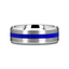 LAWSON Men’s Beveled Edges White Tungsten Brushed Finish Wedding Ring with Blue Stripe - 8mm