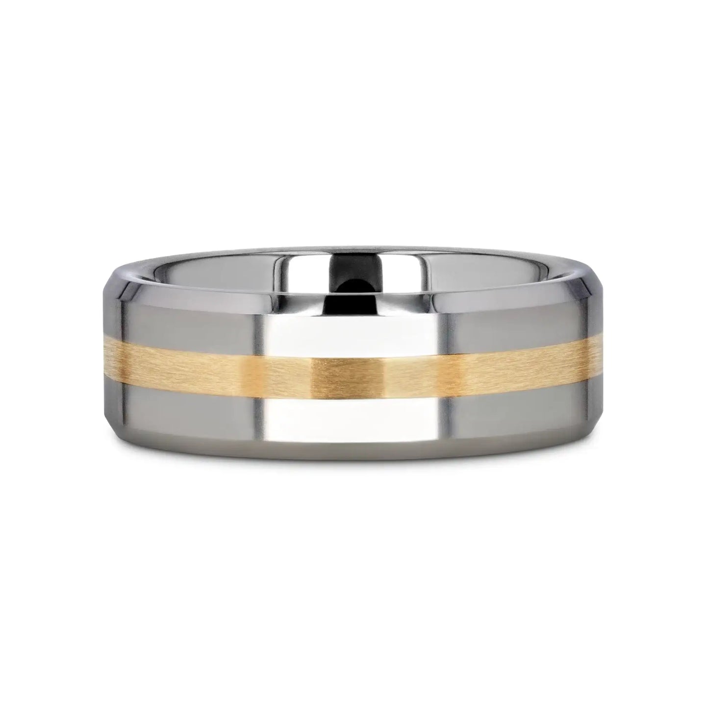 LEGIONAIRE Gold Inlaid Beveled Tungsten Ring - 6mm & 8mm - Larson Jewelers