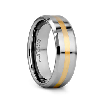 LEGIONAIRE Gold Inlaid Beveled Tungsten Ring - 6mm & 8mm - Larson Jewelers