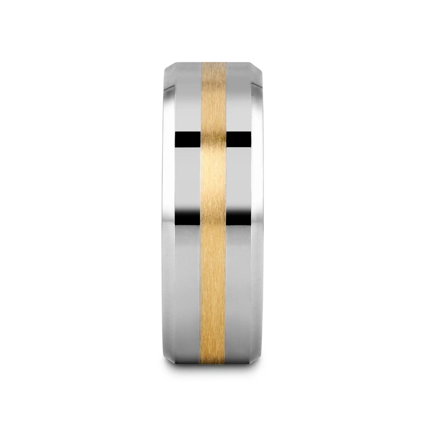 LEGIONAIRE Gold Inlaid Beveled Tungsten Ring - 6mm & 8mm - Larson Jewelers