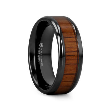 LEIFI Black Titanium Ring with Koa Wood Inlay and Bevels - 8mm - Larson Jewelers