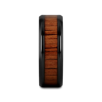 LEIFI Black Titanium Ring with Koa Wood Inlay and Bevels - 8mm - Larson Jewelers