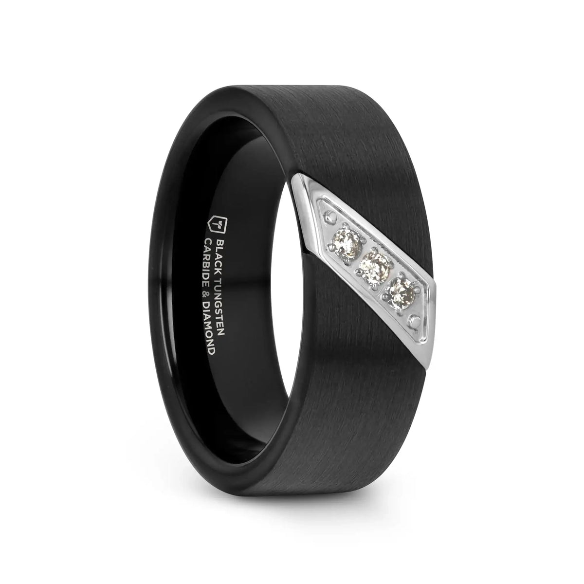 LIAM 8mm Flat Black Satin Tungsten Carbide Wedding Band with