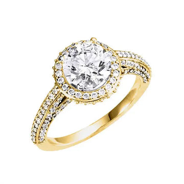 MADELEINE Halo Style Four Prong Lab Diamond Engagement Ring with Round Stone Setting in 14K Yellow Gold - Larson Jewelers