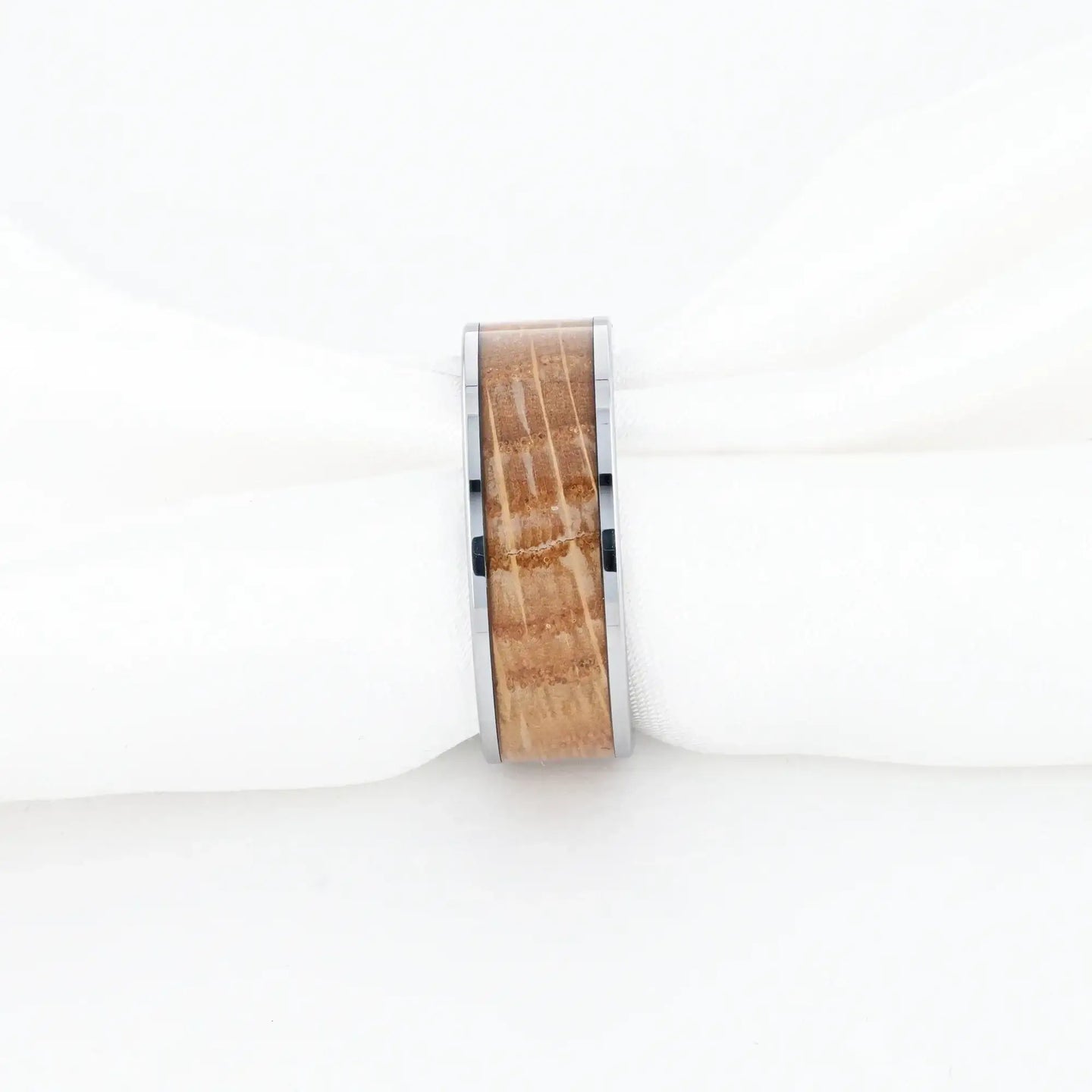 MALT Whiskey Barrel Inlaid Tungsten Men's Wedding Band With Flat Polished Edges Made From Genuine Whiskey Barrels - 8mm - Larson Jewelers