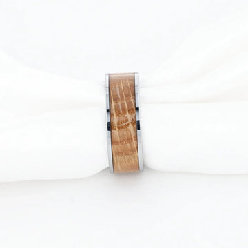 MALT Whiskey Barrel Inlaid Tungsten Men's Wedding Band With Flat Polished Edges Made From Genuine Whiskey Barrels - 8mm - Larson Jewelers