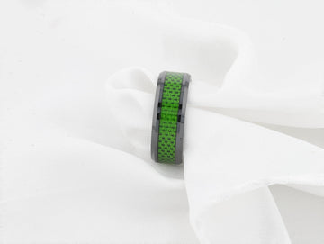 MATLAL Beveled Black Ceramic Ring with Emerald Green Carbon Fiber Inlay - 8mm - Larson Jewelers