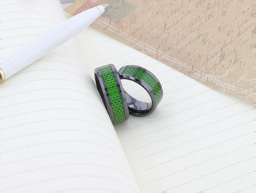 MATLAL Beveled Black Ceramic Ring with Emerald Green Carbon Fiber Inlay - 8mm - Larson Jewelers