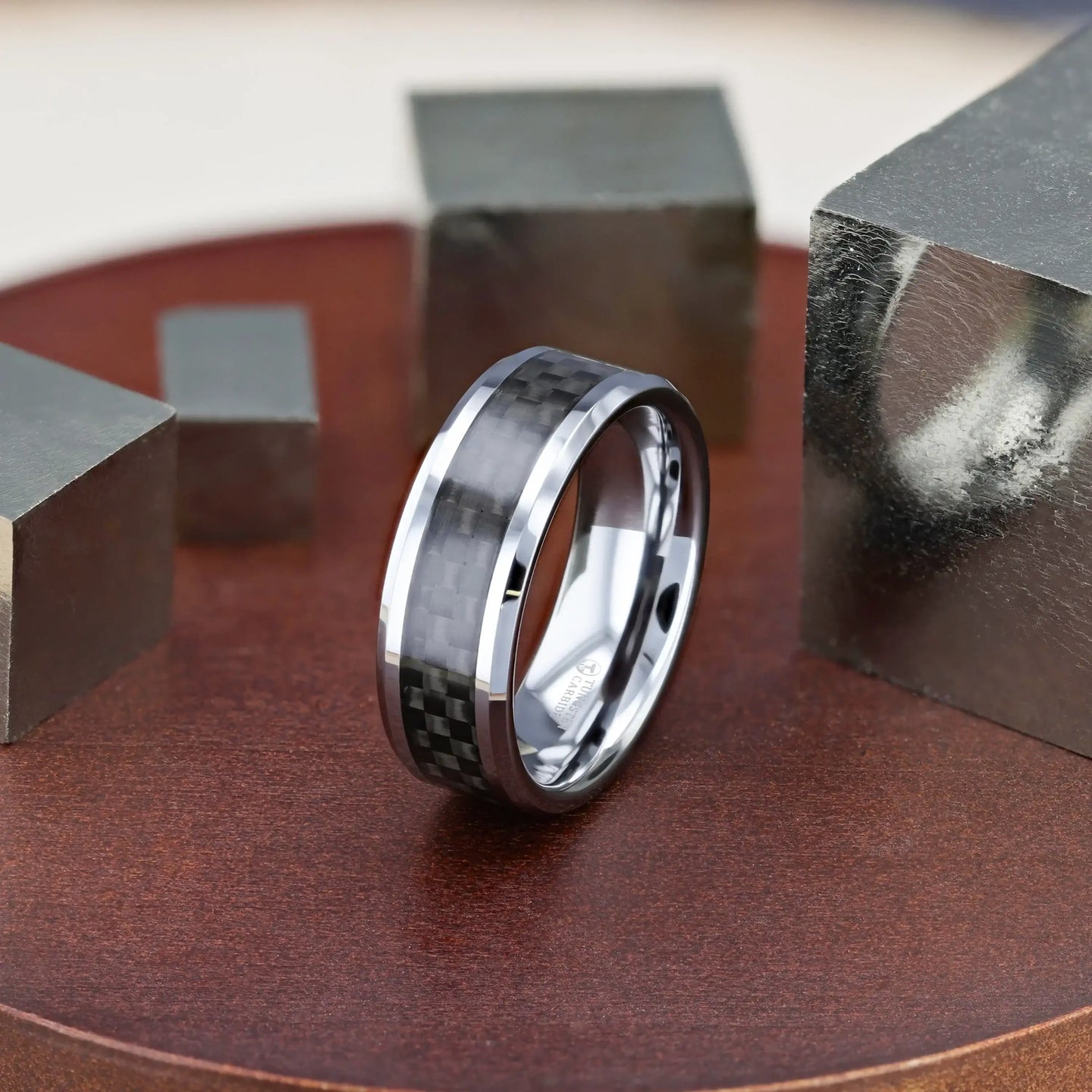 MAXIMUS Black Carbon Fiber Inlay Tungsten Carbide Wedding Band - 4mm - 12mm - Larson Jewelers