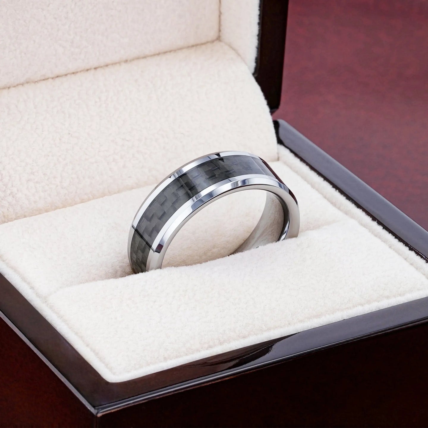 MAXIMUS Black Carbon Fiber Inlay Tungsten Carbide Wedding Band - 4mm - 12mm - Larson Jewelers