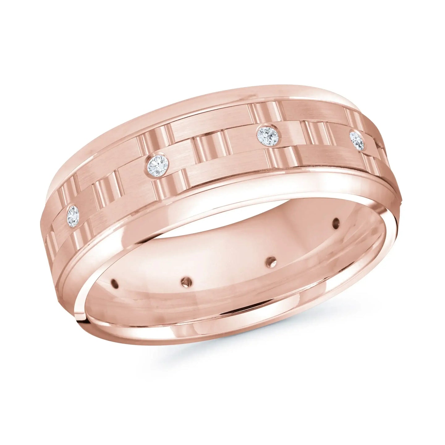 14K Rose Gold with Inlaid Diamonds Ring from the Executif Collection by Malo