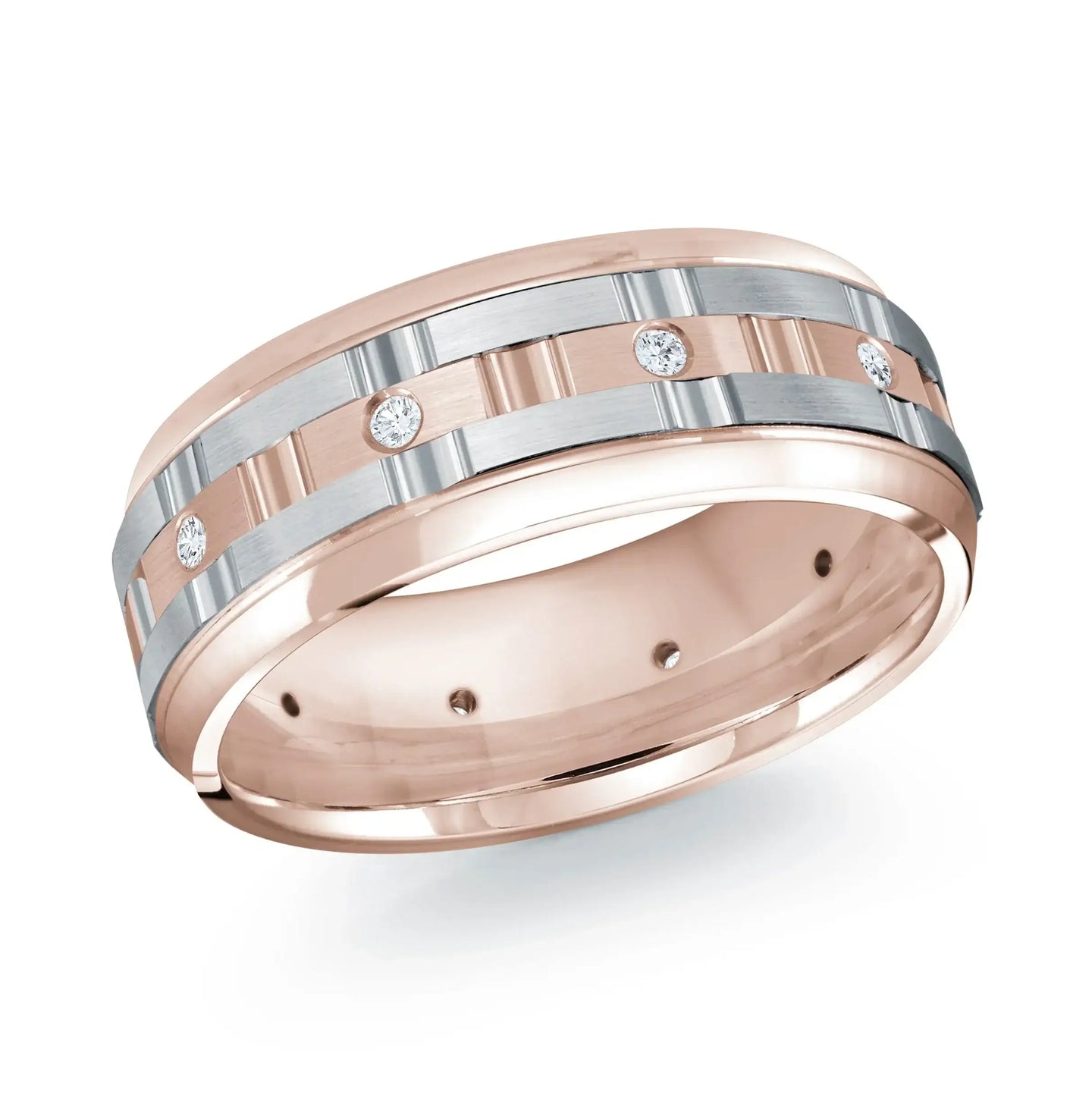 14K Rose Gold with 14K White Gold and Inlaid Diamonds Ring from the Executif Collection by Malo