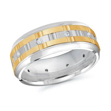 14K White Gold with 14K Yellow Gold and Inlaid Diamonds Ring from the Executif Collection by Malo