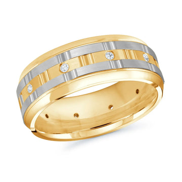 14K Yellow Gold with 14K White Gold and Inlaid Diamonds Ring from the Executif Collection by Malo