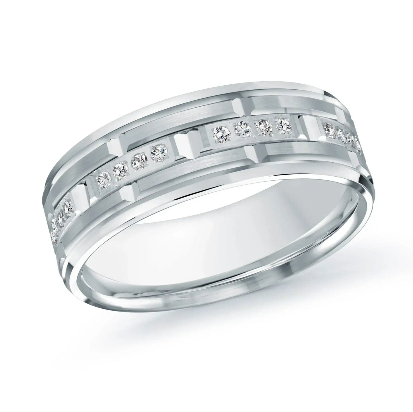 14K White Gold with Inlaid Diamonds Ring from the Executif Collection by Malo