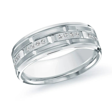 14K White Gold with Inlaid Diamonds Ring from the Executif Collection by Malo