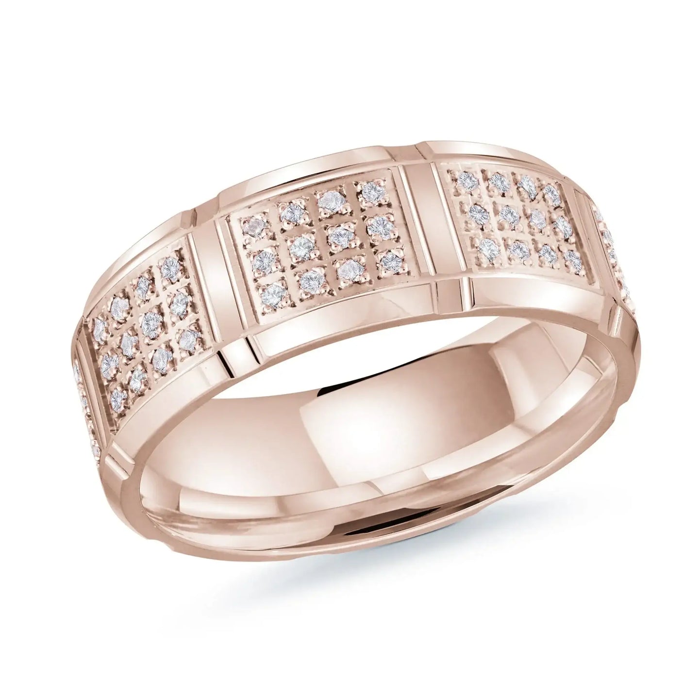 14K Rose Gold with Inlaid Diamonds Ring from the Executif Collection by Malo