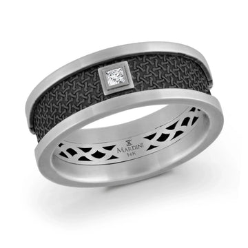 14K White Gold with Inlaid Diamonds Ring from the Noir Collection by Malo