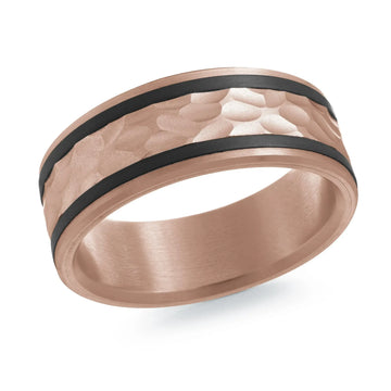 14K Rose Gold with Carbon Fiber Ring from the Noir Collection by Malo